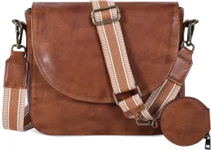 Genuine Leather Shoulder Crossbody Purse For Women with Adjustable Strap, Mobile Pocket & Outside & Inside Zipper