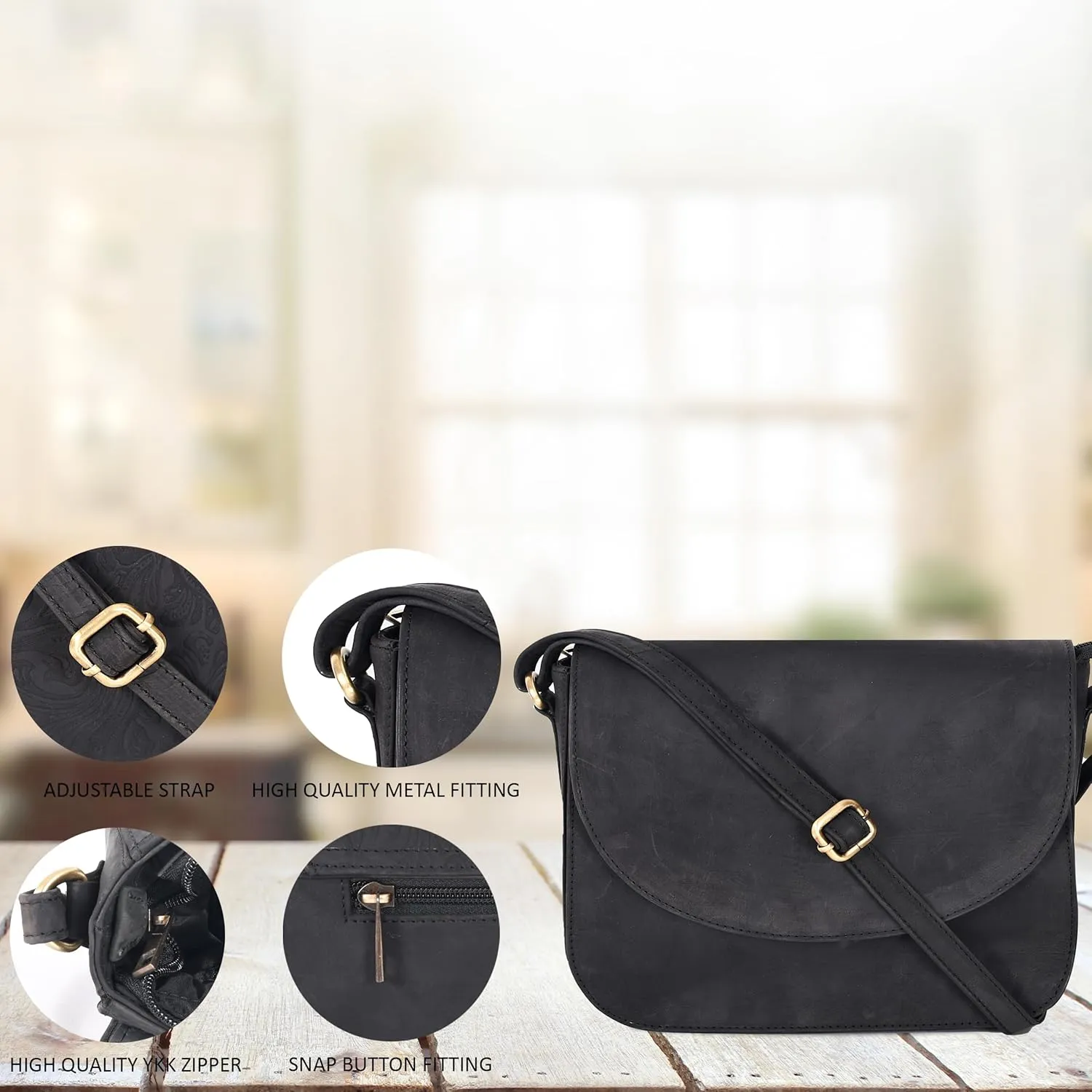 Genuine Leather Shoulder Crossbody Purse For Women with Adjustable Strap, Mobile Pocket & Outside & Inside Zipper