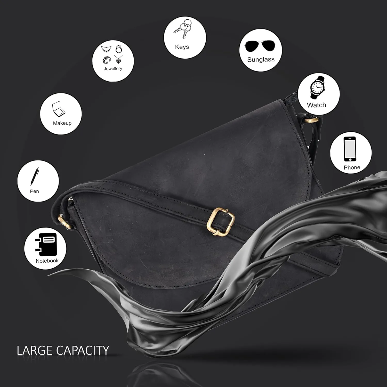 Genuine Leather Shoulder Crossbody Purse For Women with Adjustable Strap, Mobile Pocket & Outside & Inside Zipper