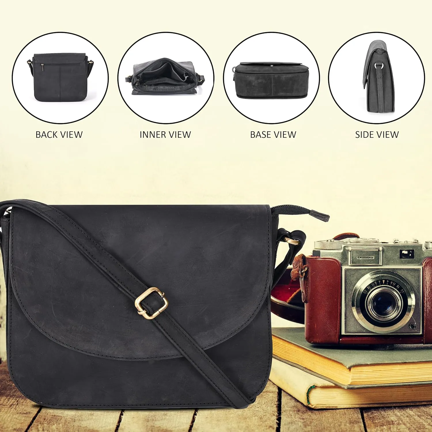 Genuine Leather Shoulder Crossbody Purse For Women with Adjustable Strap, Mobile Pocket & Outside & Inside Zipper