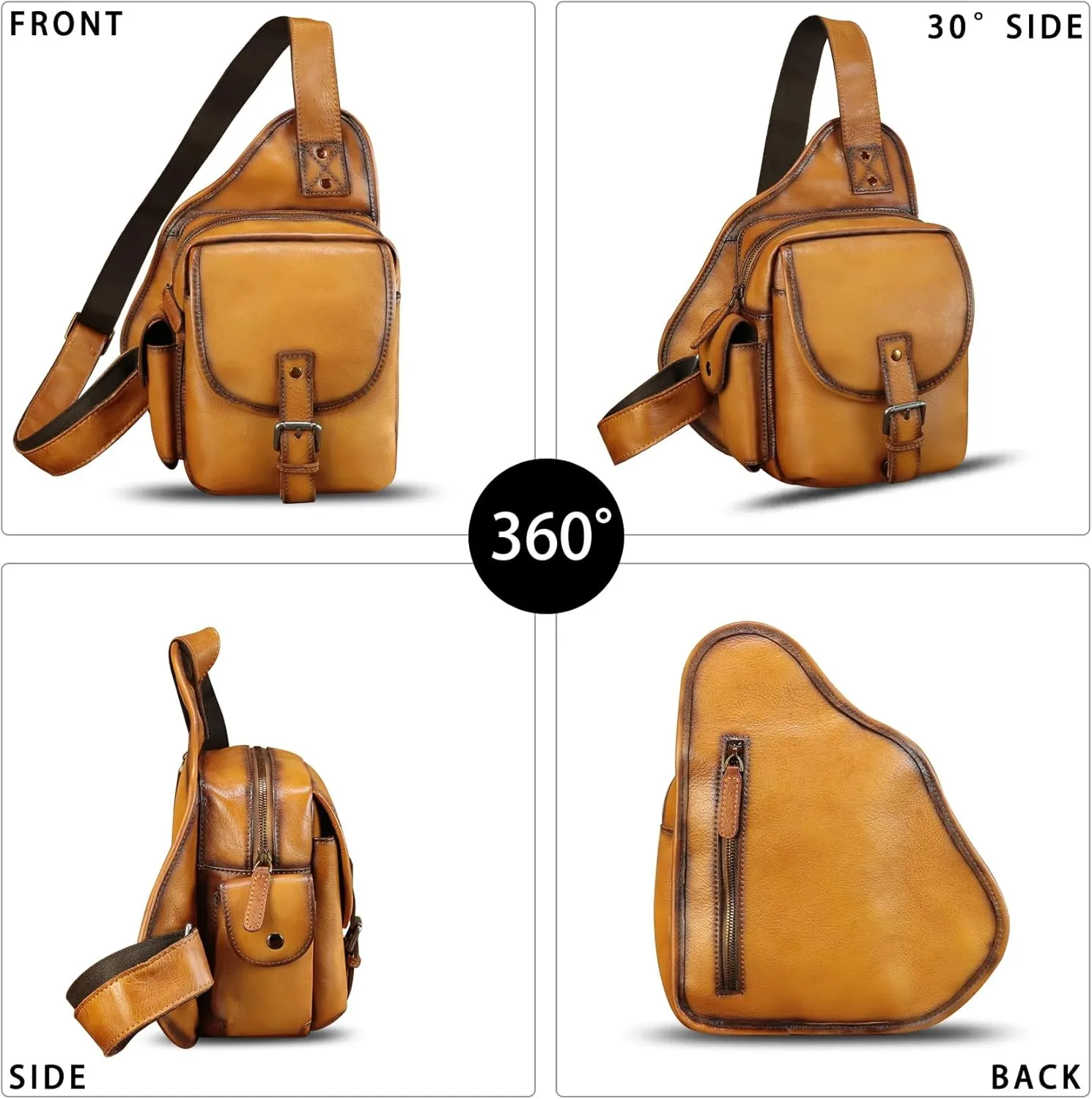 Genuine Leather Sling Bag for Men Women Chest Bags Crossbody Bag Vintage Sling Backpack Purses Hiking Sports Travel (Brown)