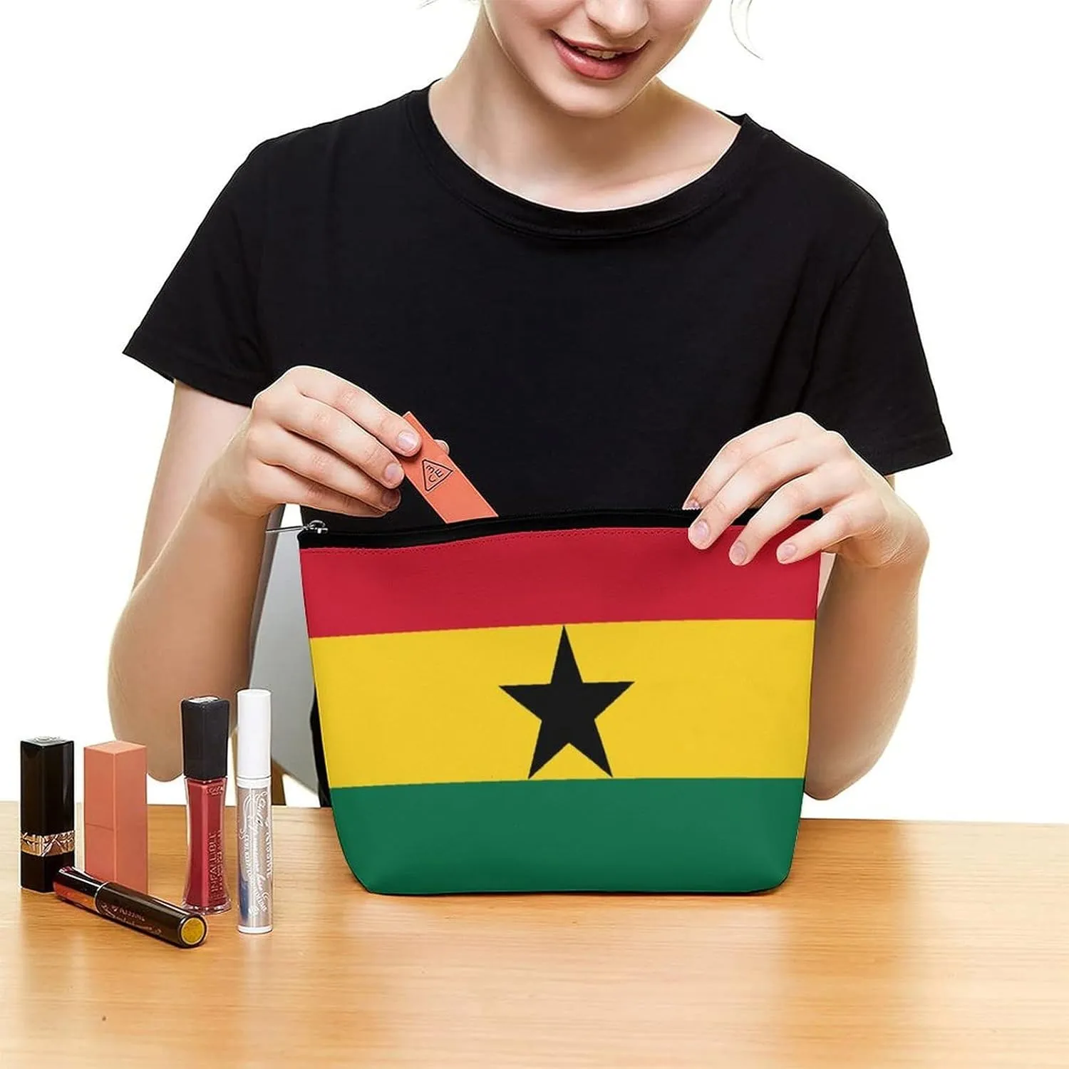 Ghana Flag Portable Makeup Organizer for Travel Cosmetic Bag for Purse