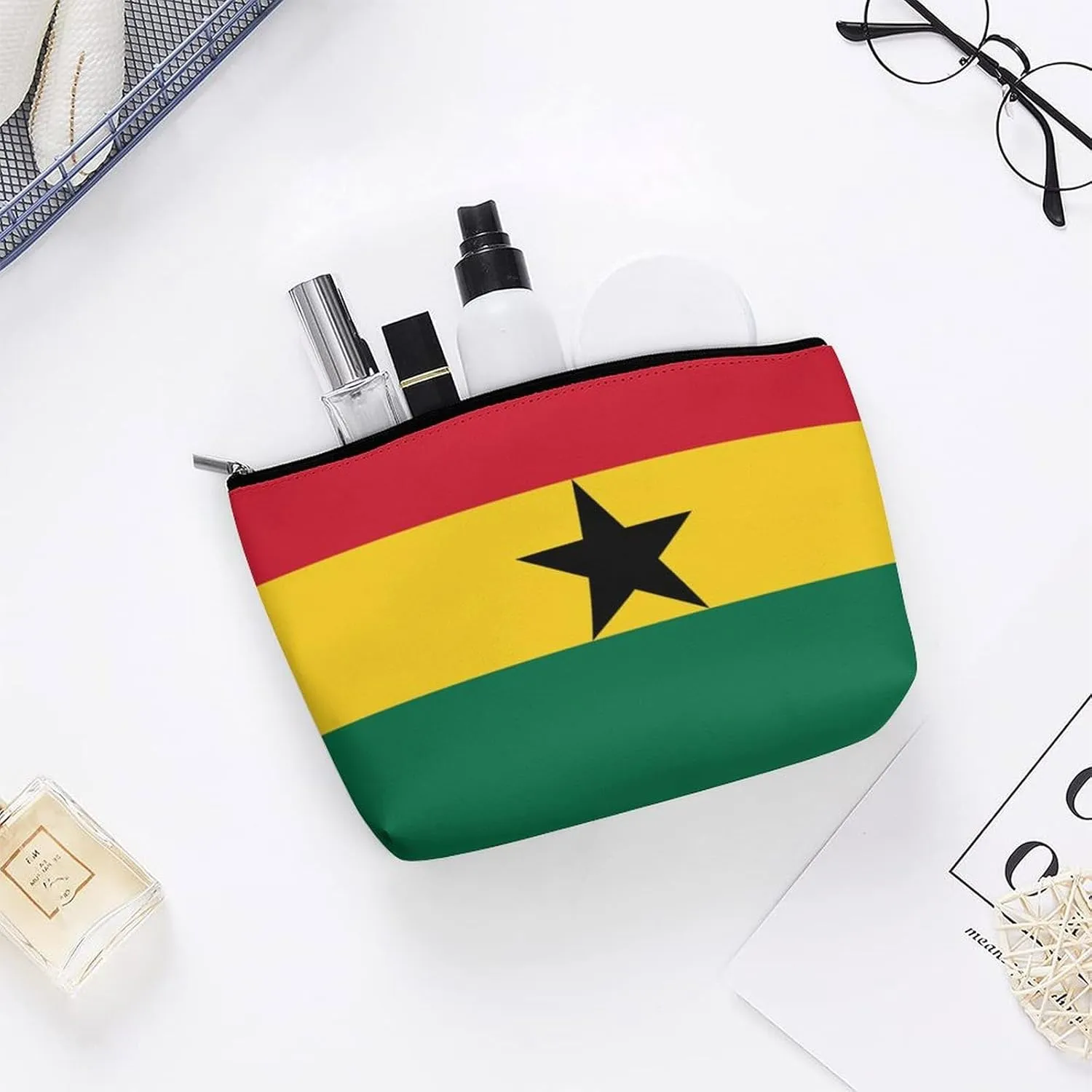 Ghana Flag Portable Makeup Organizer for Travel Cosmetic Bag for Purse