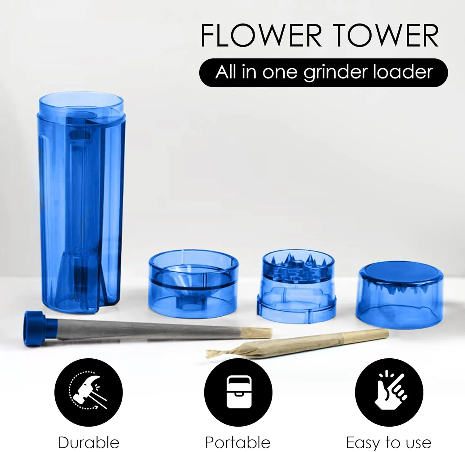 GOCHA | Premium Herb Grinder & Cone Loader | All-in-One Portable Filling Machine with Storage | For Pre-Rolled Cones (Blue)