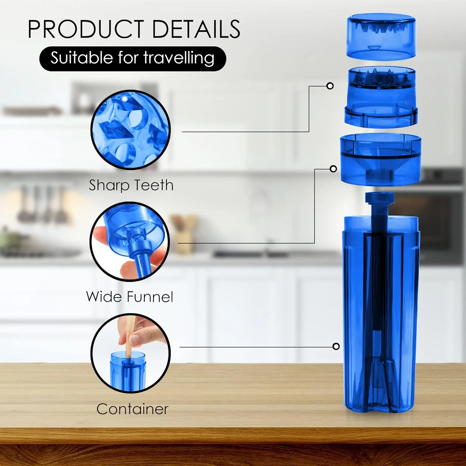 GOCHA | Premium Herb Grinder & Cone Loader | All-in-One Portable Filling Machine with Storage | For Pre-Rolled Cones (Blue)