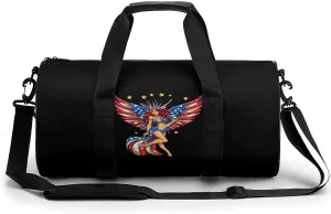 Goddess with USA Flag Wings Lightweight Gym Bag for Men Women Travel Duffel Bag Sports Workout Bag with Adjustable Strap