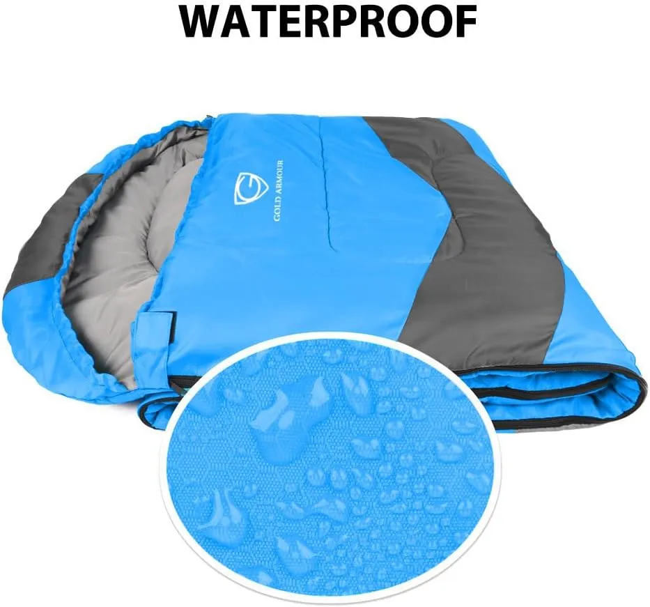 Gold Armour Sleeping Bags for Adults Cold Weather & Warm - Backpacking Camping Sleeping Bag for Kids 10-12, Girls, Boys - Lightweight Compact Camping Essentials Gear Accessories, Left Zipper