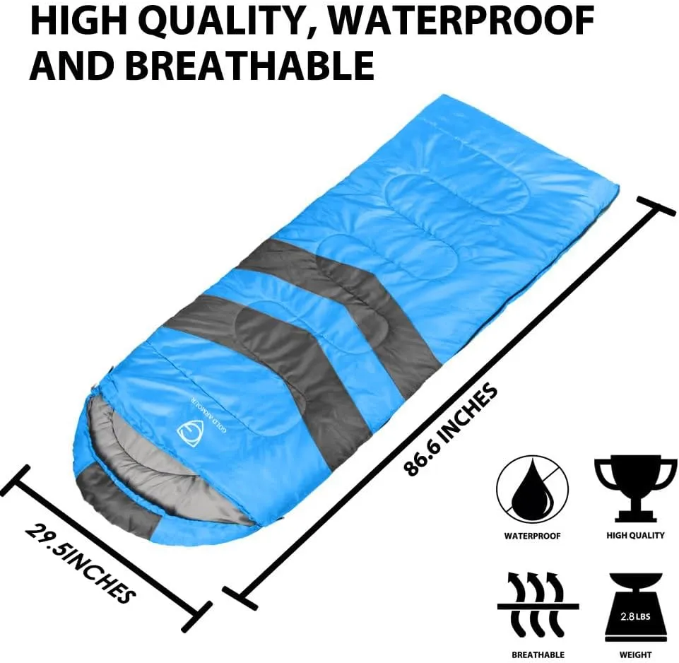 Gold Armour Sleeping Bags for Adults Cold Weather & Warm - Backpacking Camping Sleeping Bag for Kids 10-12, Girls, Boys - Lightweight Compact Camping Essentials Gear Accessories, Left Zipper