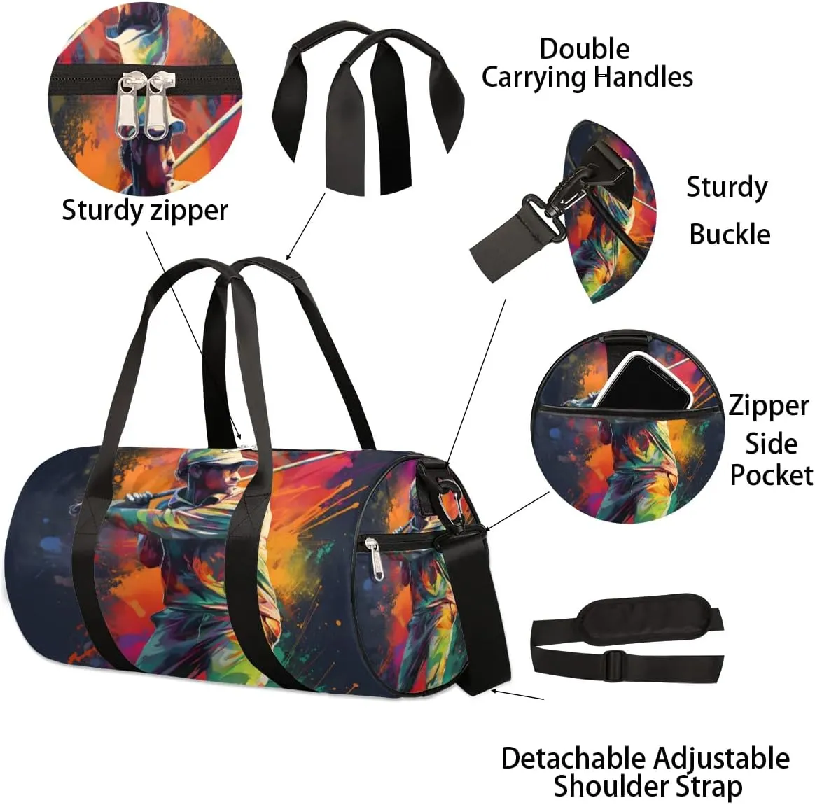 Golf Player Travel Duffle Bag Gym Bag for Women Men Lightweight Carry on Duffel Bag for Sports Gyms Weekend Getaway
