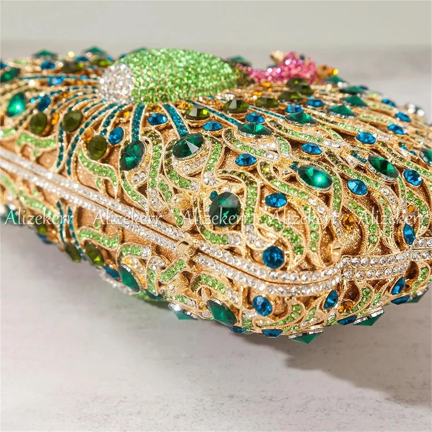 Gorgeous Peacock Crystal Evening Bags Women Sparkling Classy Half Round Diamond Purses And Handbags Wedding Party