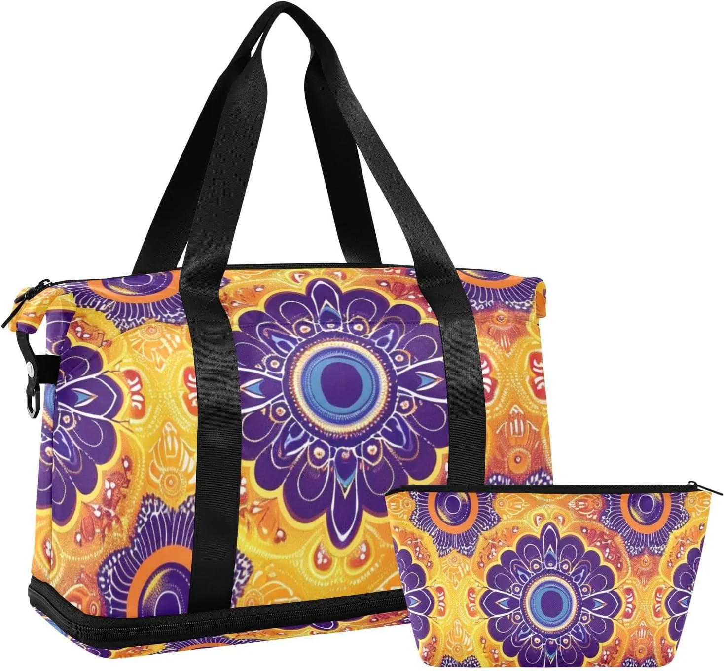 Gorgeous Retro Peacock Feathers Travel Duffel Bags Weekender Overnight Bag with Adjustable Strap for Workout Large Capacity