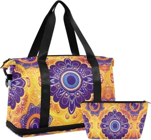 Gorgeous Retro Peacock Feathers Travel Duffel Bags Weekender Overnight Bag with Adjustable Strap for Workout Large Capacity