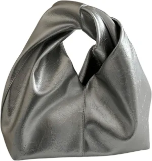 GORGLITTER Women's Clutch Bags Metallic Twist Ruched Top Handle Bag PU Leather Handbags