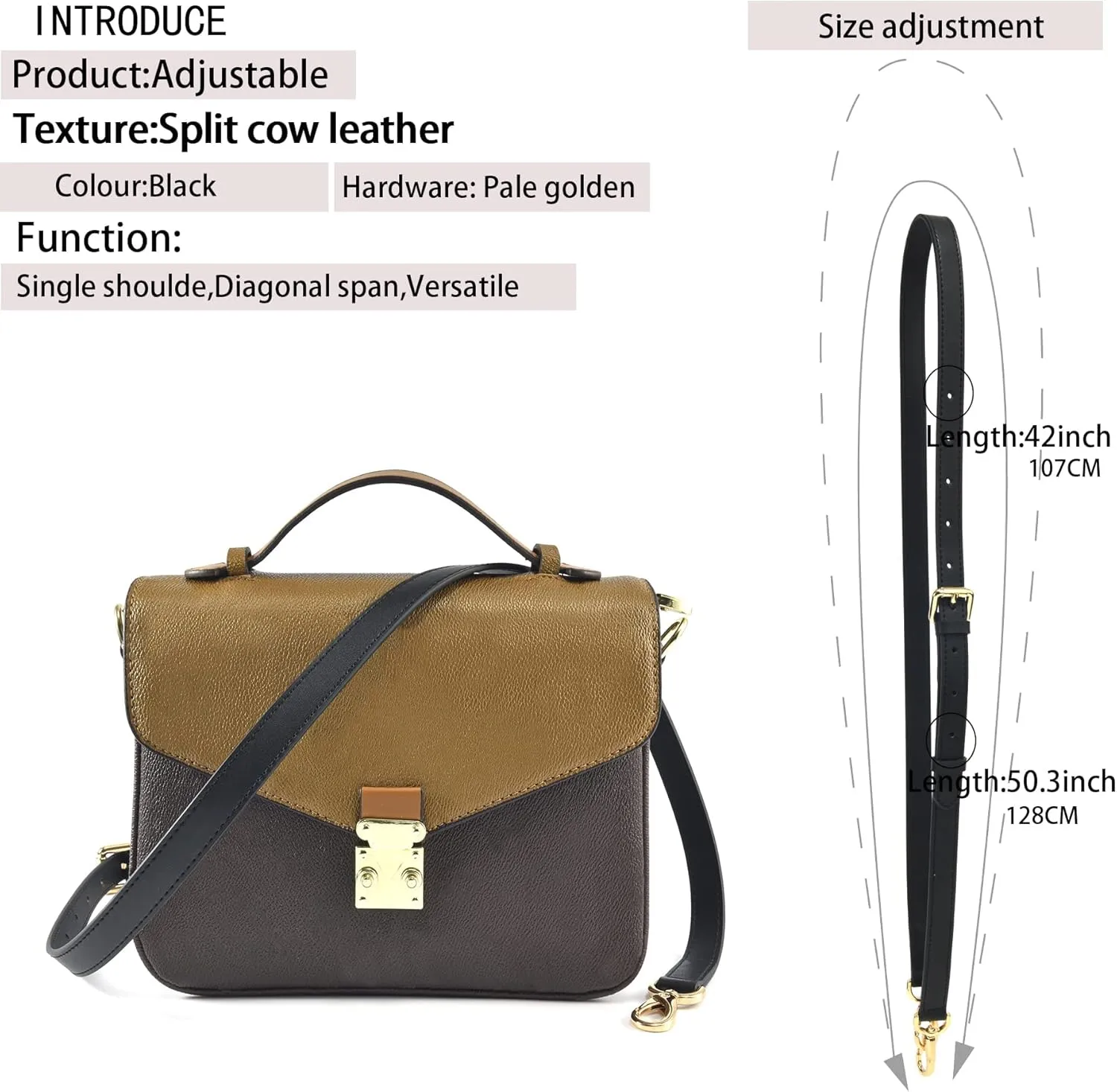 GOXTECH Genuine Leather Purse Strap Replacement Crossbody Handbag Long Adjustable