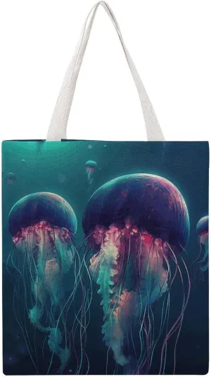 Grocery Bags Color Jellyfish Bag for Women Lightweight Beach Bag Shoulder Bags for Travel Shopping Work Handbag