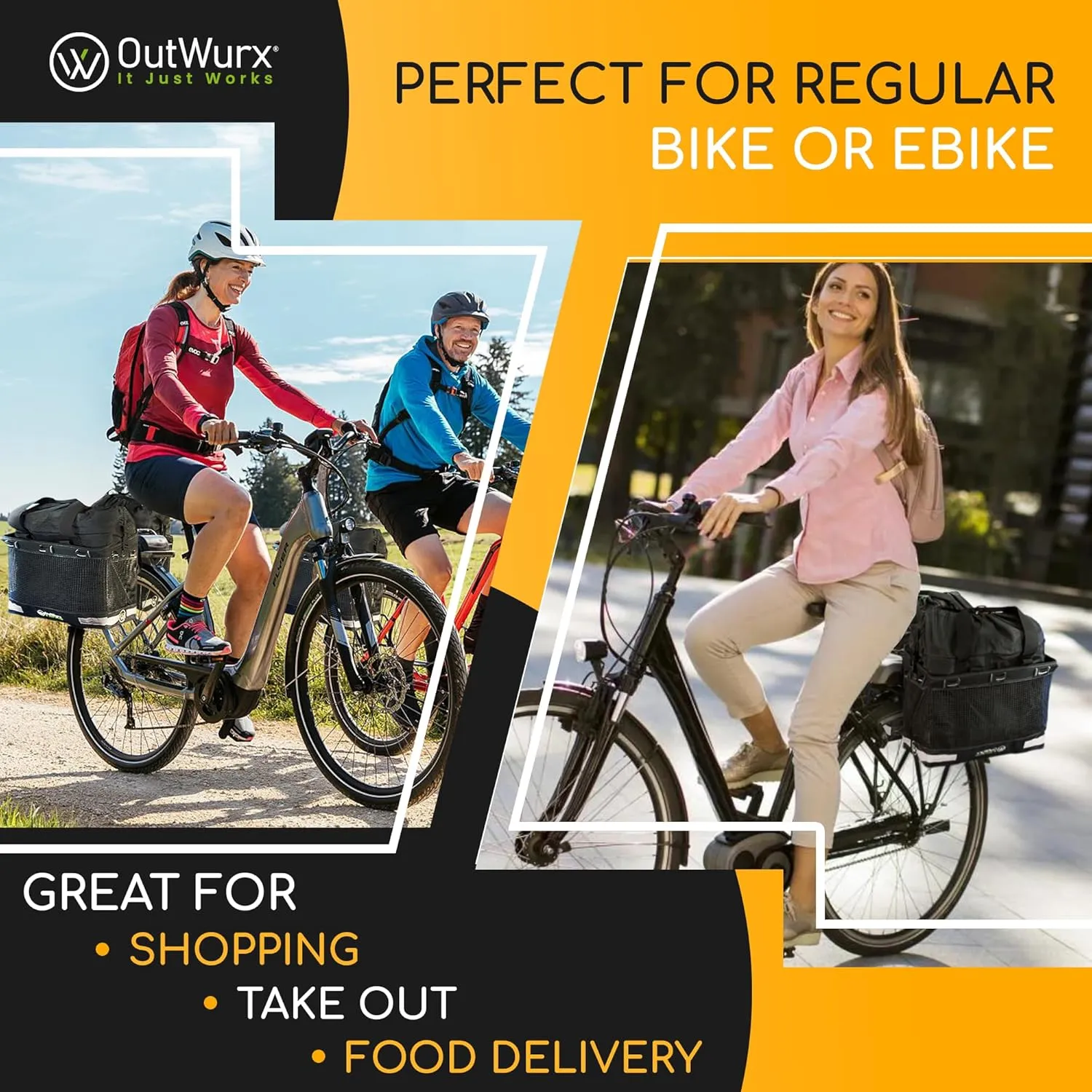 Grocery Panniers for Bicycles and Ebikes - Water Resistant Rear Rack Bags with Detachable Inner Grocery Bag & Folding Basket - Fast & Easy Installation (22.5L & 45L Options)