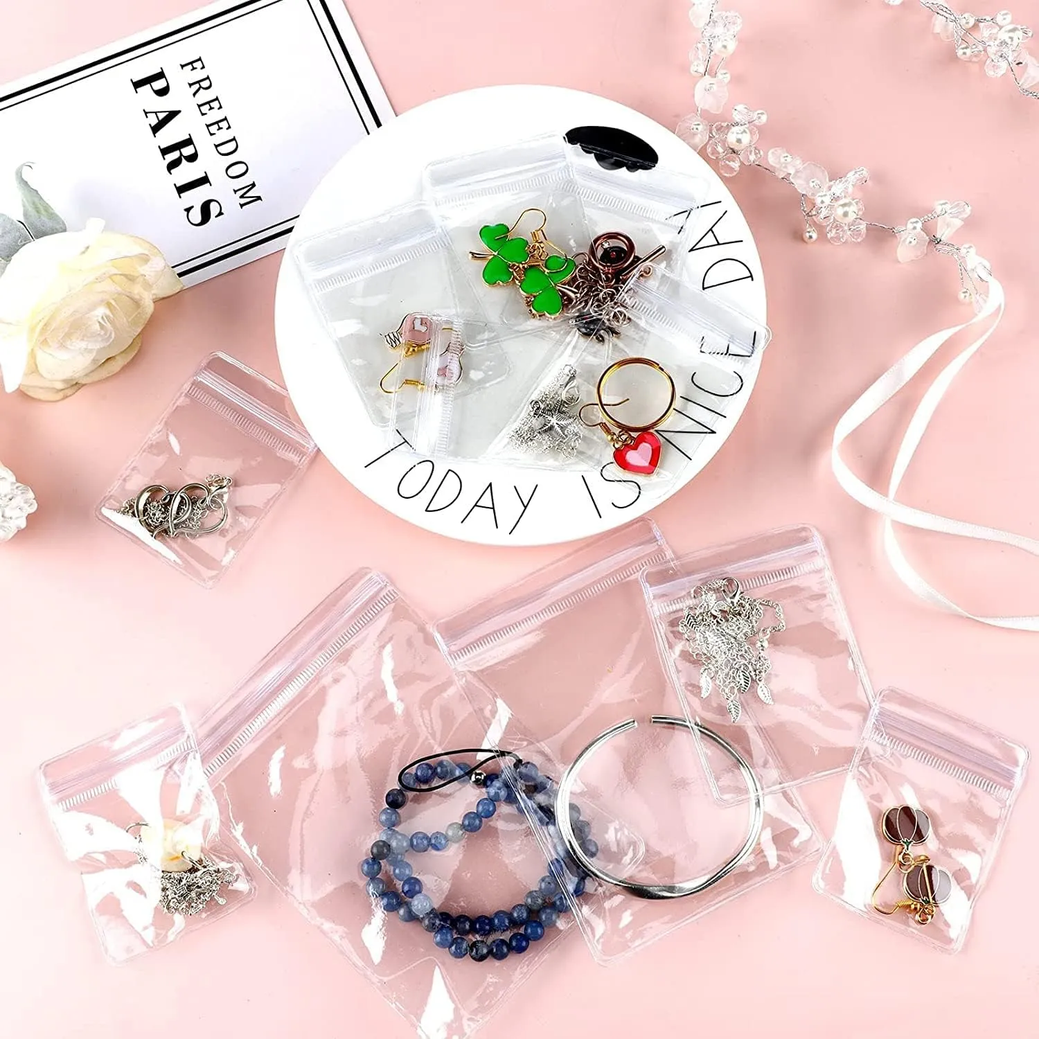 GSXRB Square PVC Bracelet Organizer Bag Clear Zipper Bags Anti Oxidizing Earrings Storage Bags for Storage Jewelry Packing Bags(5.9 * 5.9IN)