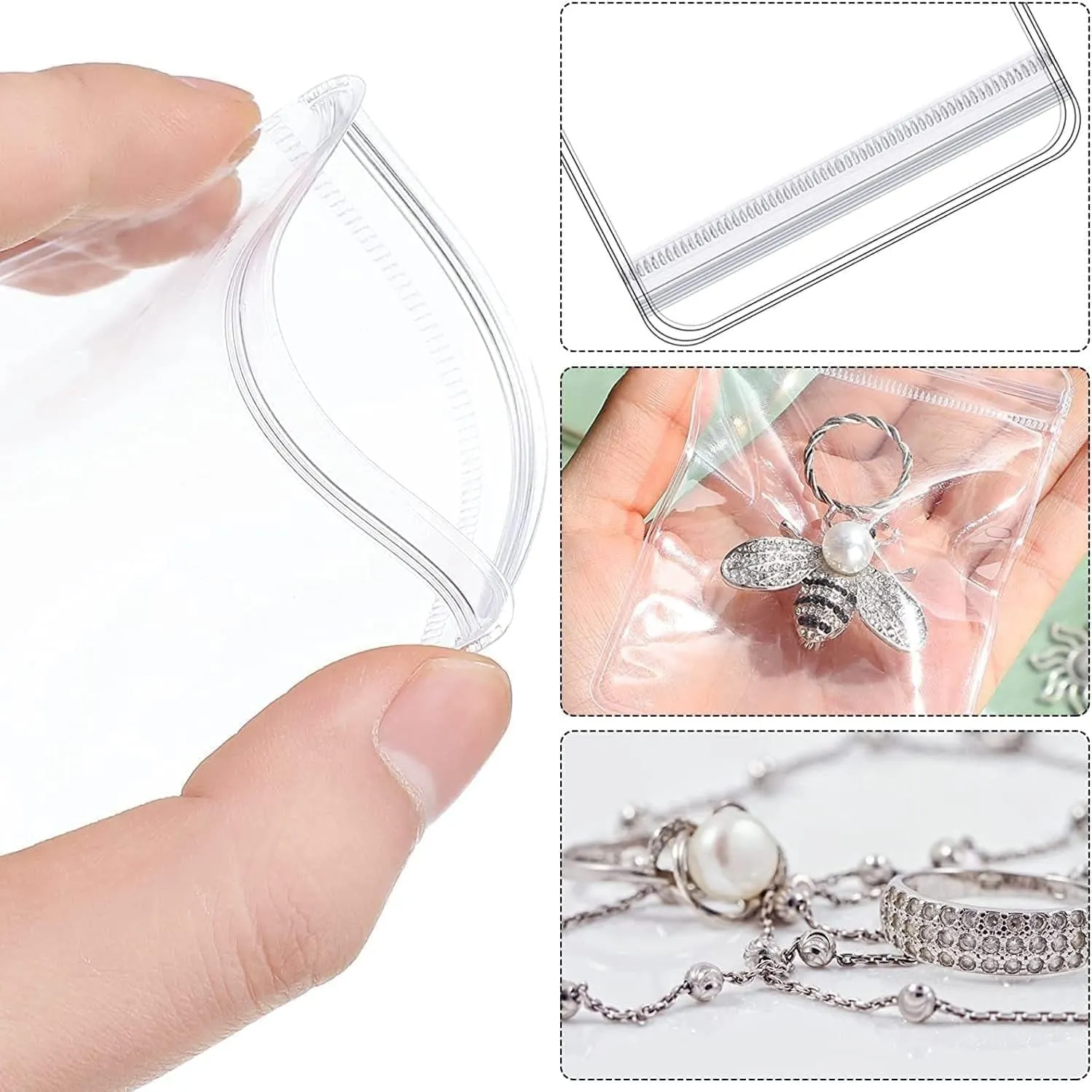 GSXRB Square PVC Bracelet Organizer Bag Clear Zipper Bags Anti Oxidizing Earrings Storage Bags for Storage Jewelry Packing Bags(5.9 * 5.9IN)