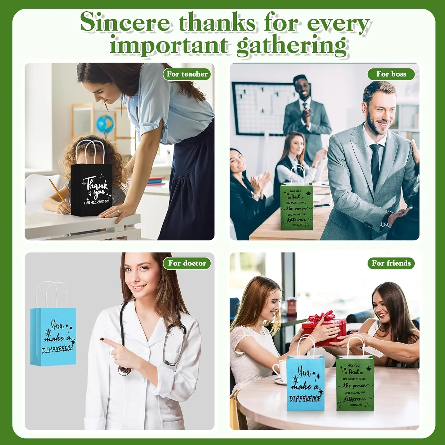 Gueevin 40 Pcs Thank You Gifts Bags Employee Appreciation Paper Bags Bulk for CNA Week Staff Grad Graduation Gift Appreciation Inspirational Gift(Dark Color)