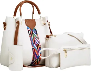 Gym Bag for Women Sports Travel Tote Duffel Bag Weekender Overnight Bag Vegan Leather Yoga Toiletry Bag Purse 4 Pcs Set