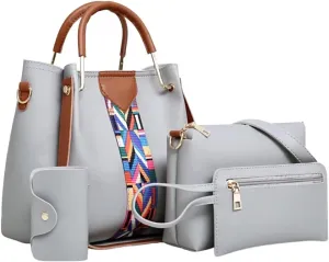 Gym Bag for Women Sports Travel Tote Duffel Bag Weekender Overnight Bag Vegan Leather Yoga Toiletry Bag Purse 4 Pcs Set