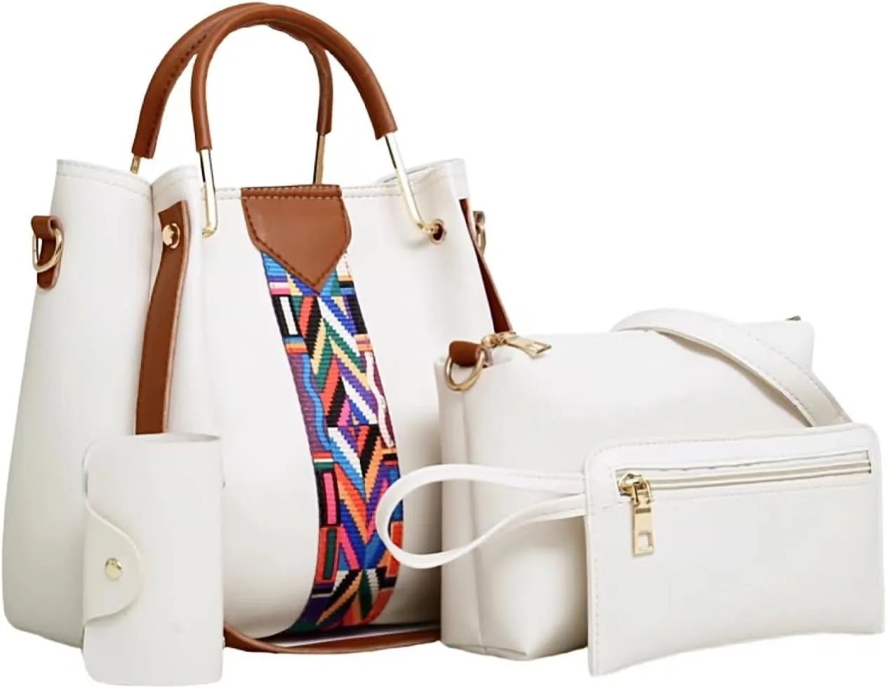 Gym Bag for Women Sports Travel Tote Duffel Bag Weekender Overnight Bag Vegan Leather Yoga Toiletry Bag Purse 4 Pcs Set