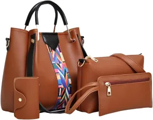 Gym Bag for Women Sports Travel Tote Duffel Bag Weekender Overnight Bag Vegan Leather Yoga Toiletry Bag Purse 4 Pcs Set