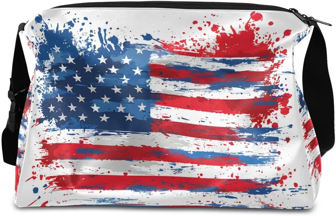 Gym Bags for Men 14.8 Inch Lightweight Carry On Bags for Airplanes Waterproof Duffle Bag for Travel, America Patriotic Flag Prints