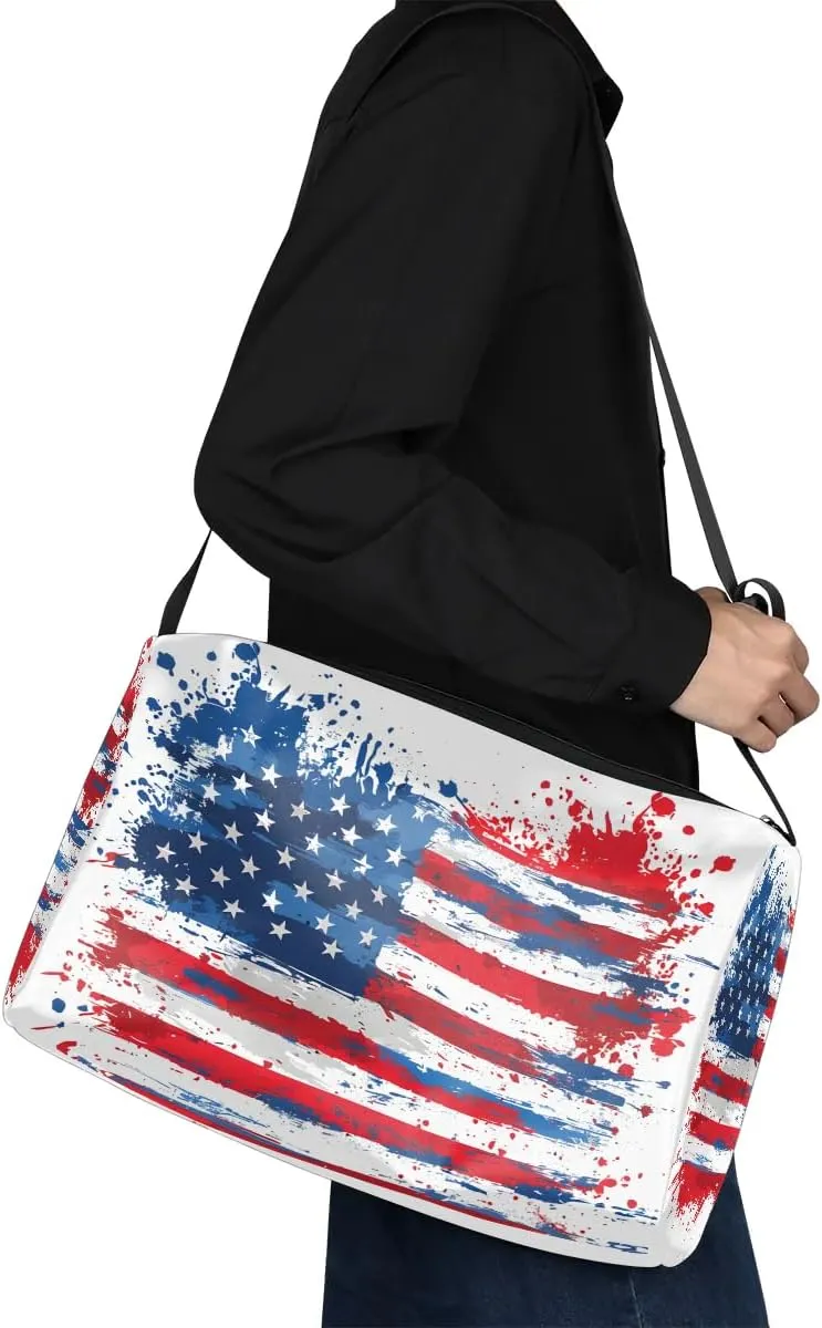 Gym Bags for Men 14.8 Inch Lightweight Carry On Bags for Airplanes Waterproof Duffle Bag for Travel, America Patriotic Flag Prints