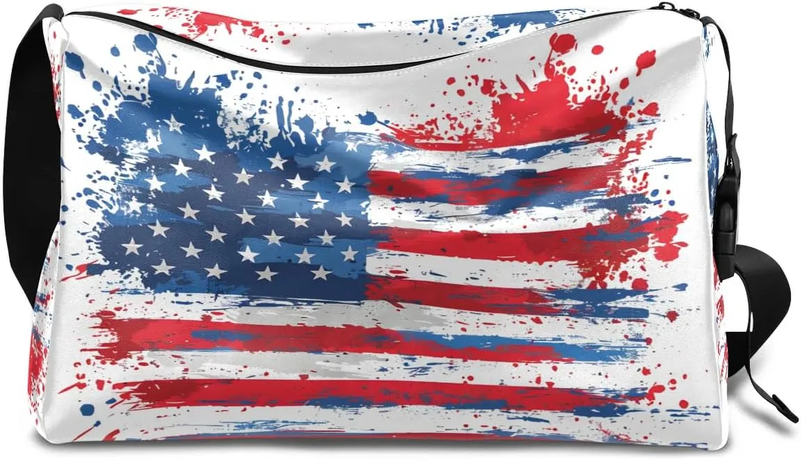 Gym Bags for Men 14.8 Inch Lightweight Carry On Bags for Airplanes Waterproof Duffle Bag for Travel, America Patriotic Flag Prints