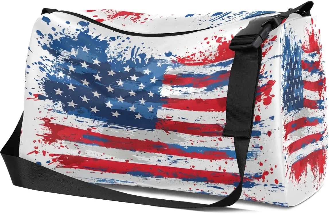 Gym Bags for Men 14.8 Inch Lightweight Carry On Bags for Airplanes Waterproof Duffle Bag for Travel, America Patriotic Flag Prints