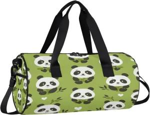 Gym Bags for Men Women Pandas Cartoon Sports Duffel Bags Carry On Travel Duffle Bag with Detachable Adjustable Shoulder Strap Overnight Weekender Bag