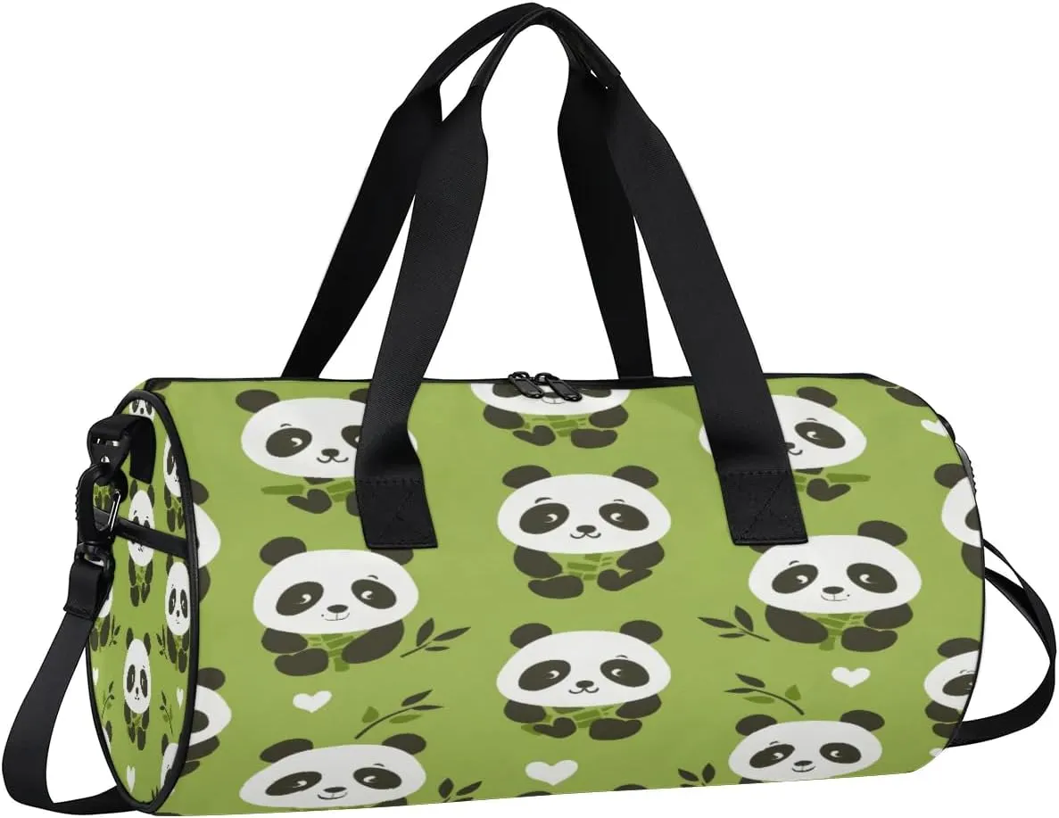 Gym Bags for Men Women Pandas Cartoon Sports Duffel Bags Carry On Travel Duffle Bag with Detachable Adjustable Shoulder Strap Overnight Weekender Bag