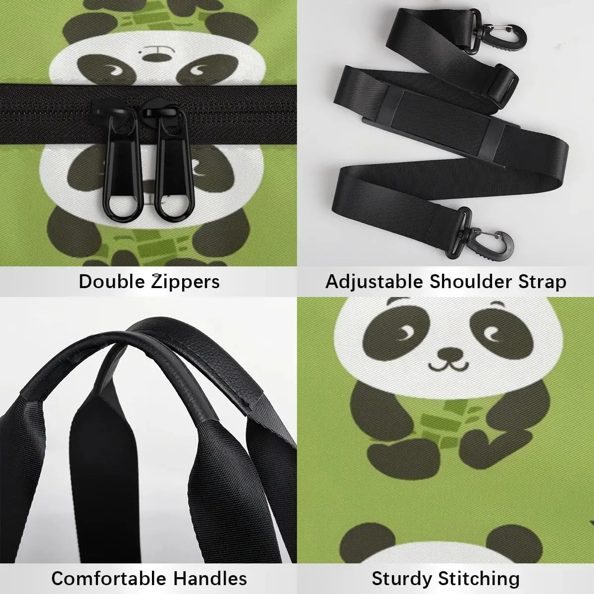 Gym Bags for Men Women Pandas Cartoon Sports Duffel Bags Carry On Travel Duffle Bag with Detachable Adjustable Shoulder Strap Overnight Weekender Bag