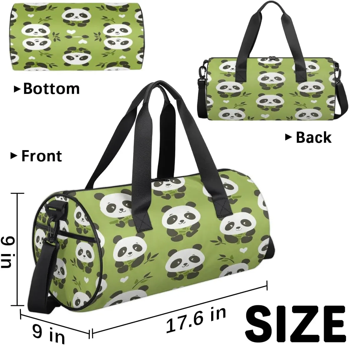 Gym Bags for Men Women Pandas Cartoon Sports Duffel Bags Carry On Travel Duffle Bag with Detachable Adjustable Shoulder Strap Overnight Weekender Bag