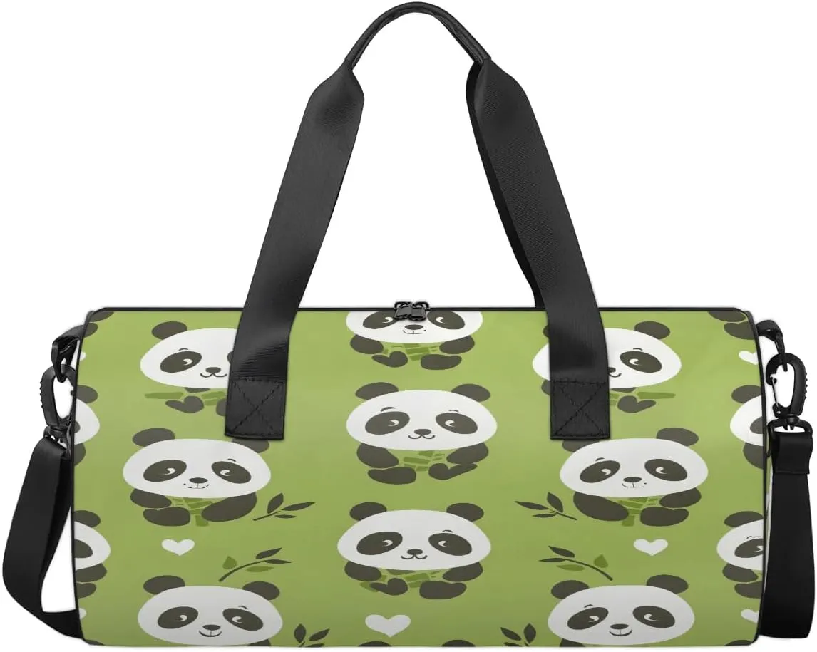 Gym Bags for Men Women Pandas Cartoon Sports Duffel Bags Carry On Travel Duffle Bag with Detachable Adjustable Shoulder Strap Overnight Weekender Bag