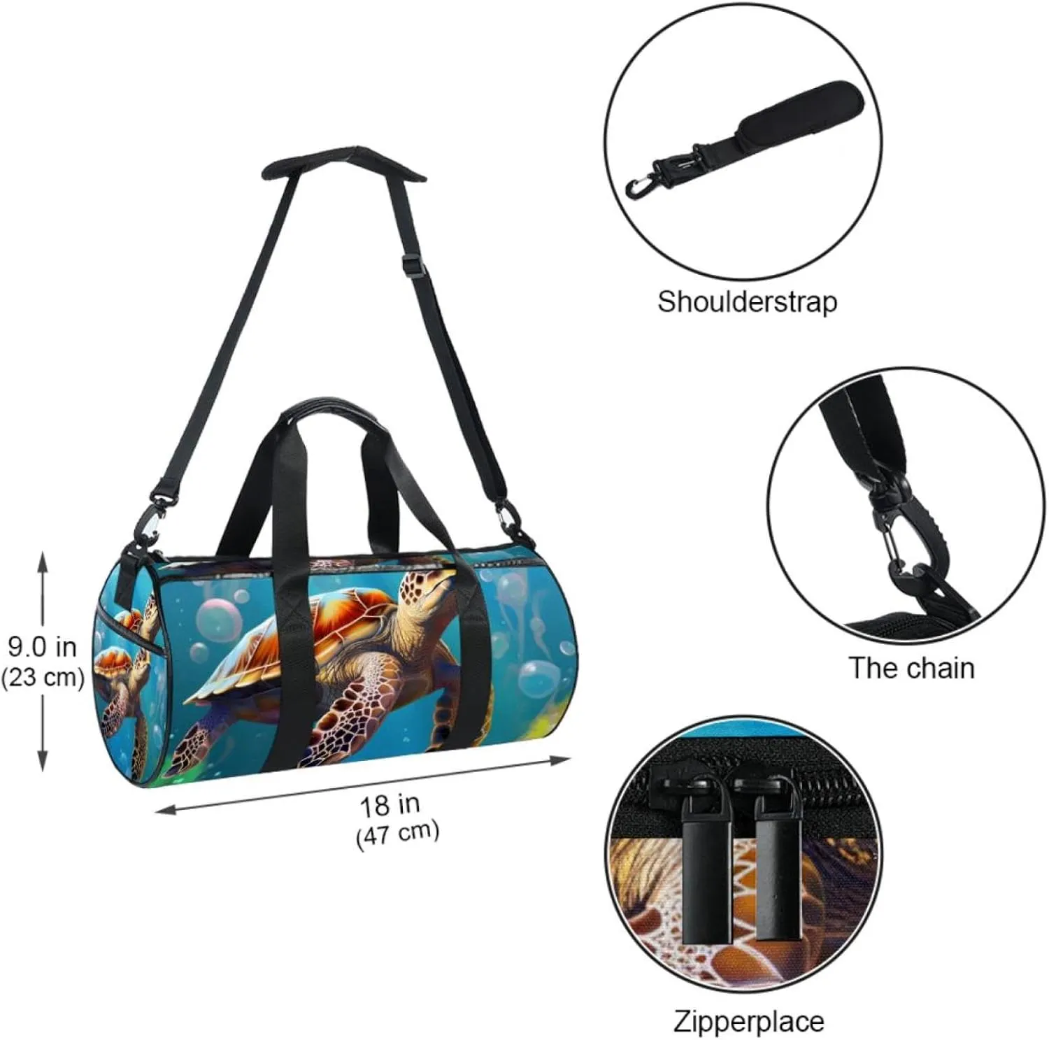 Gym Bags for Men,Travel Duffel Bags for Women,Bubble Blue Sea Turtle,Workout Bag
