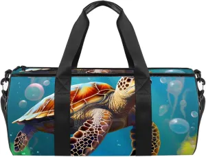 Gym Bags for Men,Travel Duffel Bags for Women,Bubble Blue Sea Turtle,Workout Bag