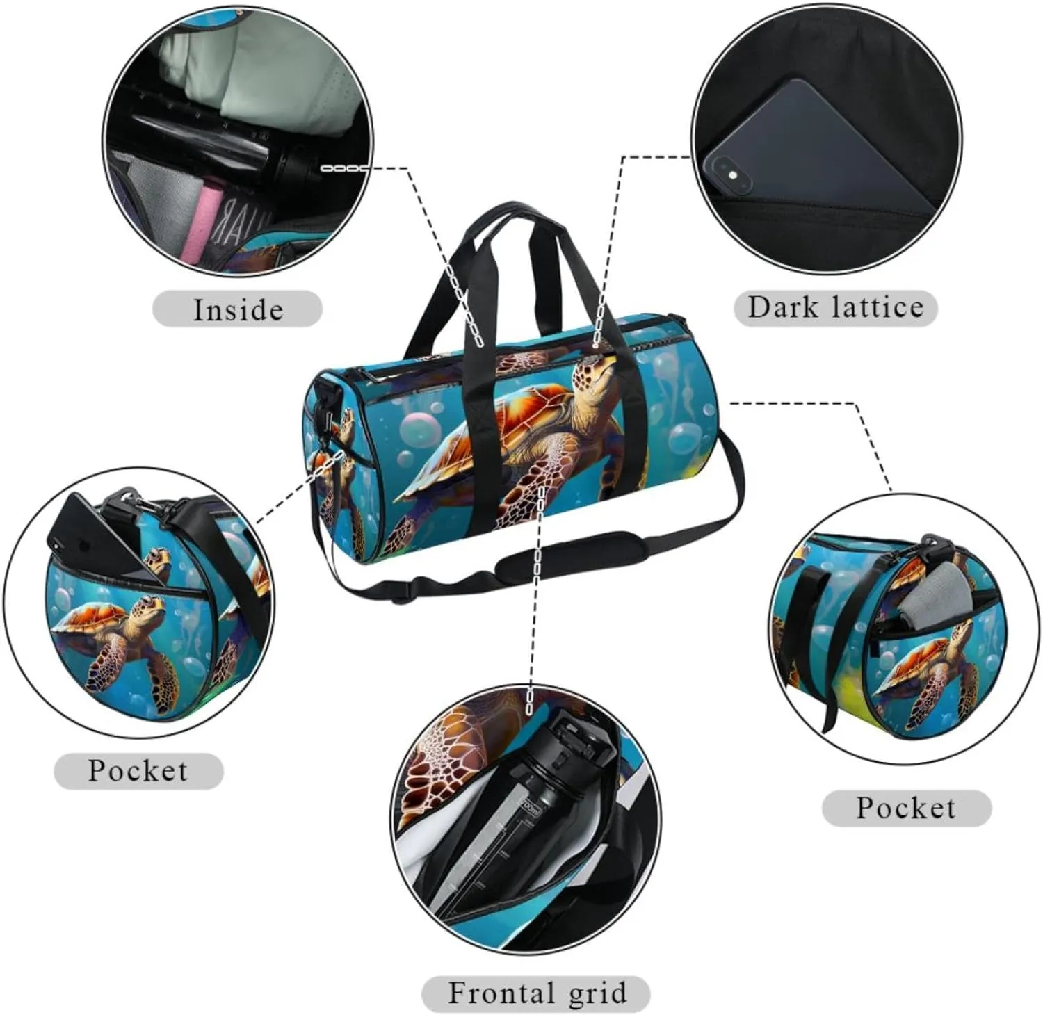 Gym Bags for Men,Travel Duffel Bags for Women,Bubble Blue Sea Turtle,Workout Bag