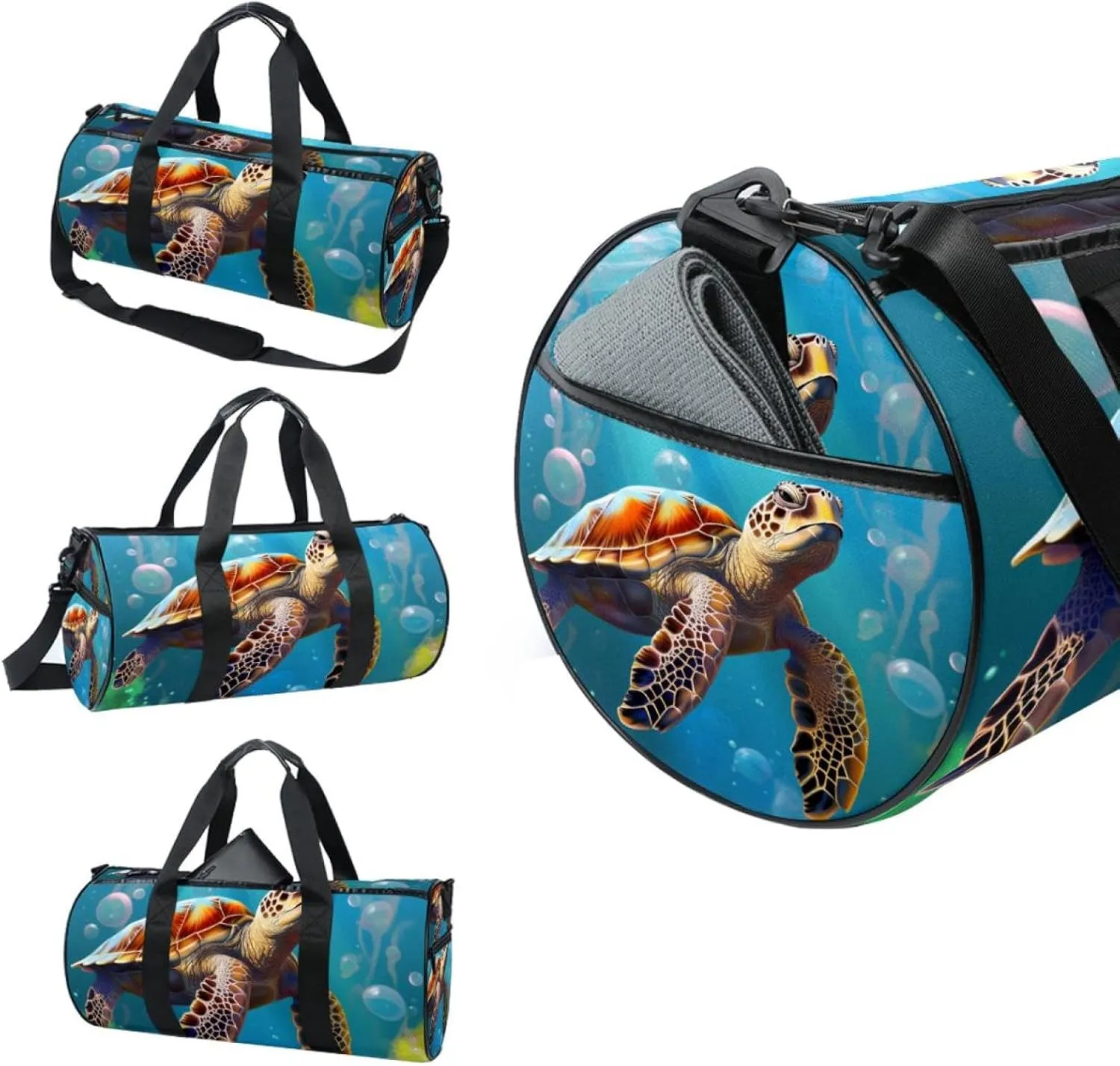 Gym Bags for Men,Travel Duffel Bags for Women,Bubble Blue Sea Turtle,Workout Bag