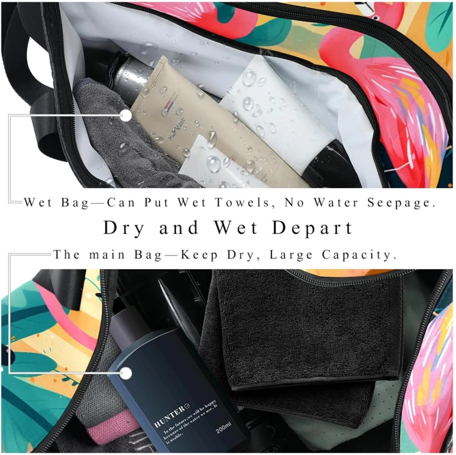 Gym Bags for Men,Travel Duffel Bags for Women,Tropical Leaves Flamingo Flowers,Workout Bag