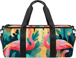 Gym Bags for Men,Travel Duffel Bags for Women,Tropical Leaves Flamingo Flowers,Workout Bag