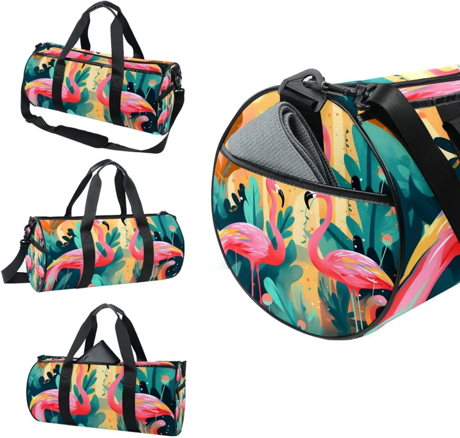 Gym Bags for Men,Travel Duffel Bags for Women,Tropical Leaves Flamingo Flowers,Workout Bag