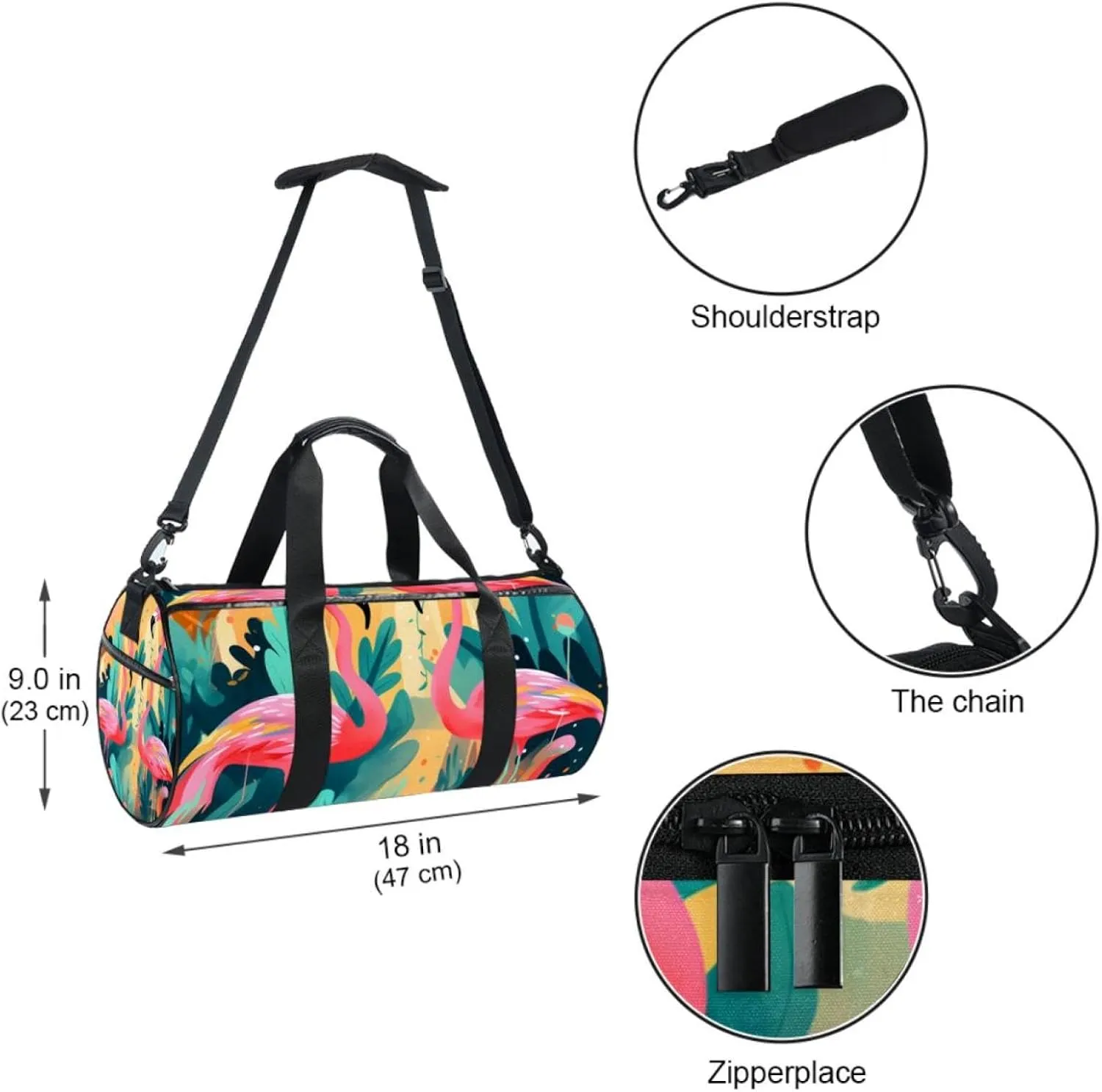 Gym Bags for Men,Travel Duffel Bags for Women,Tropical Leaves Flamingo Flowers,Workout Bag