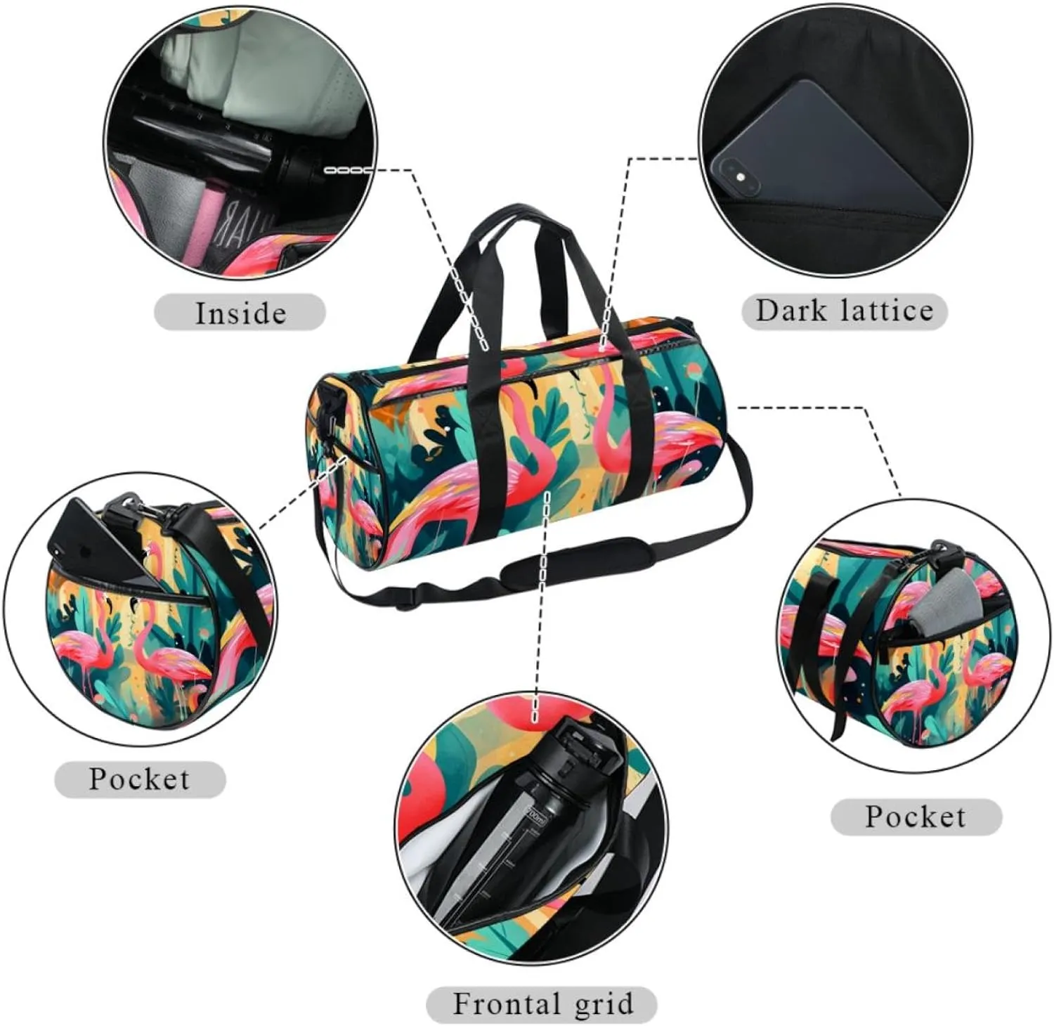 Gym Bags for Men,Travel Duffel Bags for Women,Tropical Leaves Flamingo Flowers,Workout Bag