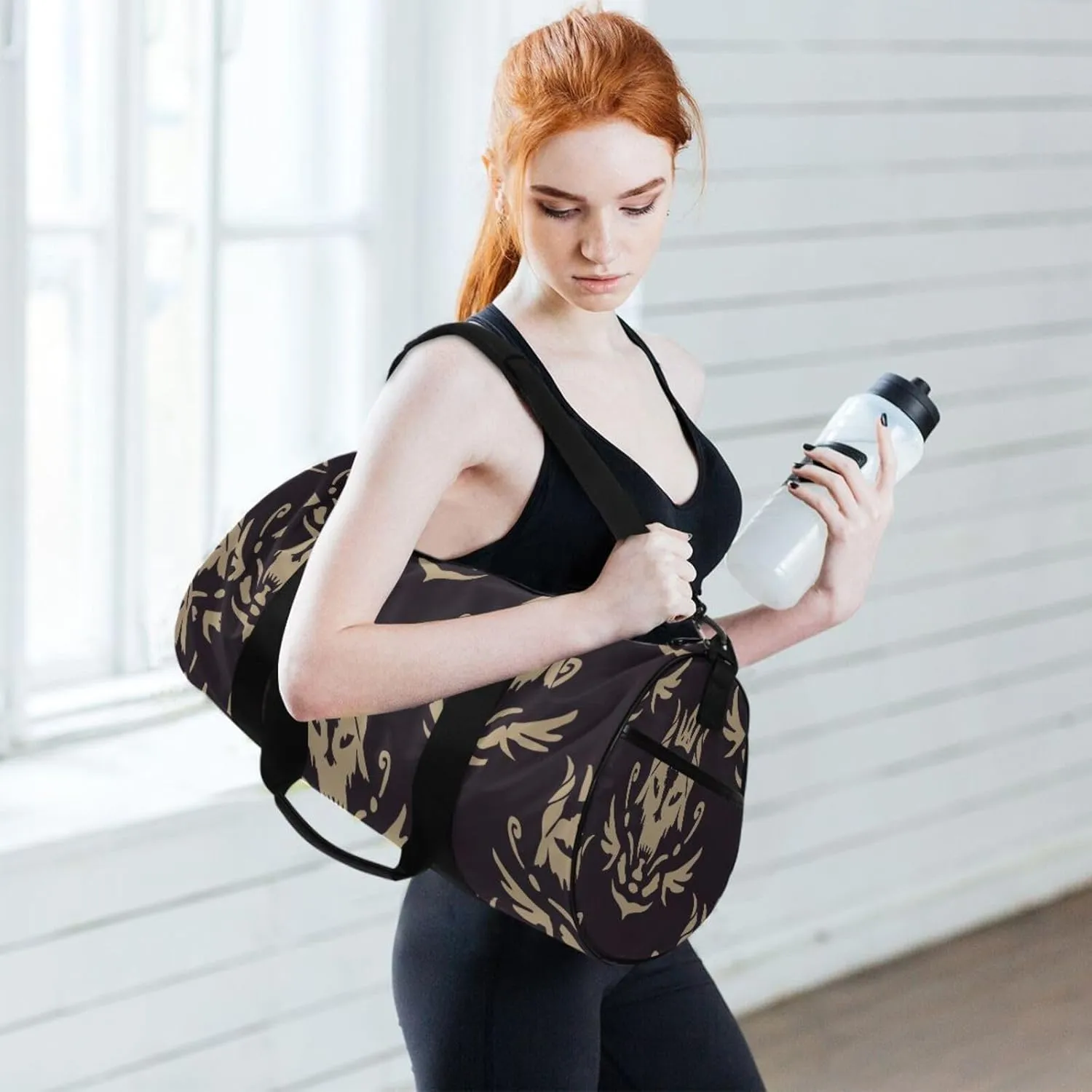 Gym Bag,Sports Duffle Bag,Cute Gym Bags with Inner Pocket,Weekender Travel Bag For Sport Workout Women Men,17.6x9 IN Black Goat