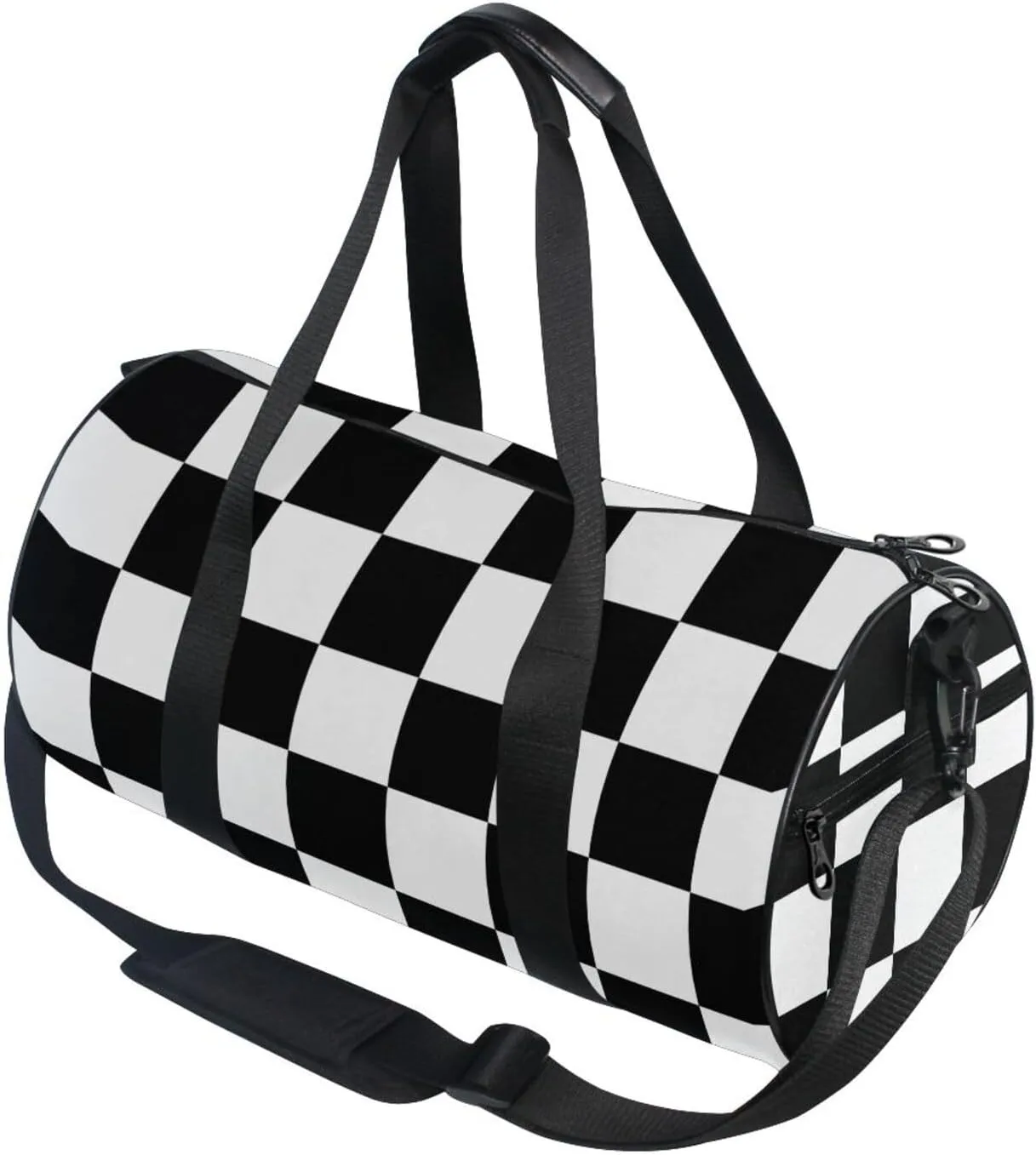 Gym Bag,Sports Duffle Bag,Cute Gym Bags with Inner Pocket,Weekender Travel Bag For Sport Workout Women Men,17.6x9 IN Black White Check