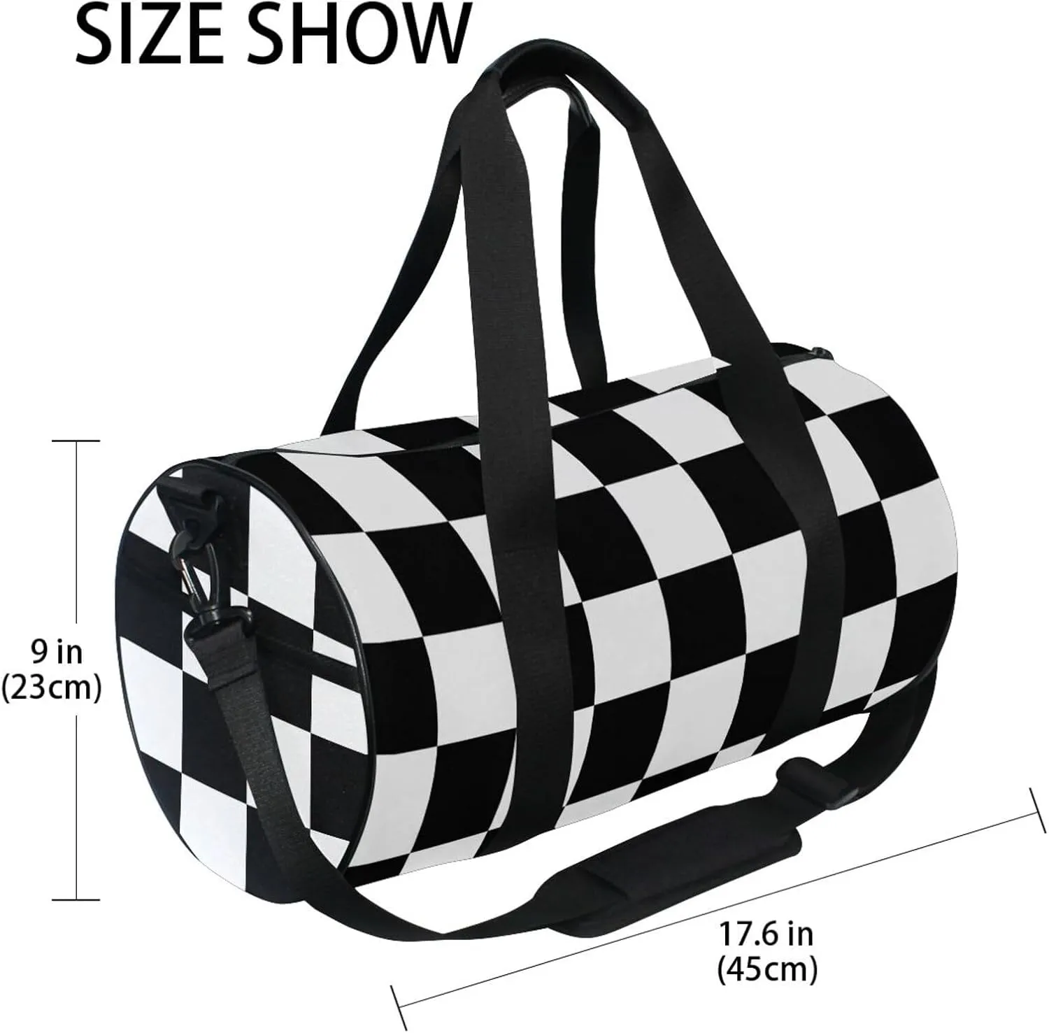 Gym Bag,Sports Duffle Bag,Cute Gym Bags with Inner Pocket,Weekender Travel Bag For Sport Workout Women Men,17.6x9 IN Black White Check