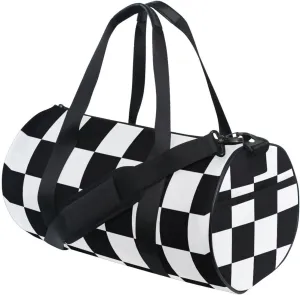 Gym Bag,Sports Duffle Bag,Cute Gym Bags with Inner Pocket,Weekender Travel Bag For Sport Workout Women Men,17.6x9 IN Black White Check