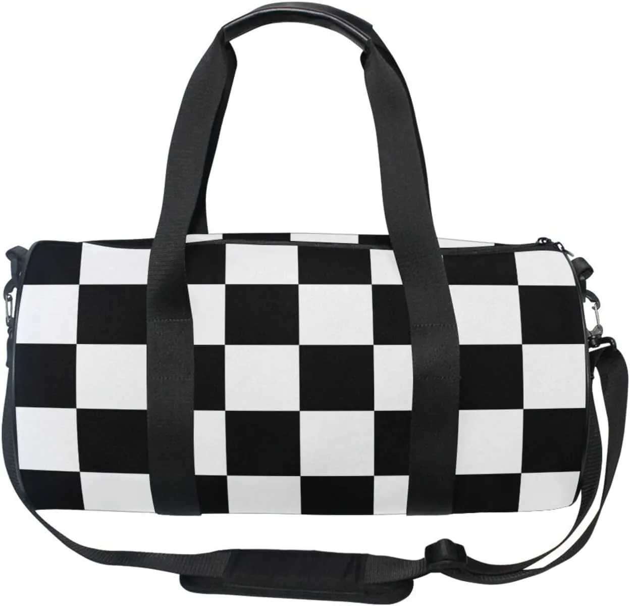 Gym Bag,Sports Duffle Bag,Cute Gym Bags with Inner Pocket,Weekender Travel Bag For Sport Workout Women Men,17.6x9 IN Black White Check